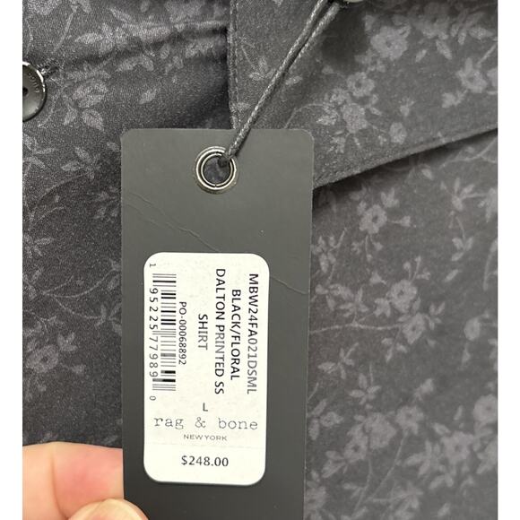 NWT Rag & Bone Mens Large Shirt Dalton Designer Button Up Black Grey Floral $248 - Picture 7 of 10